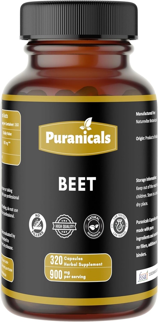 Beet Premium 320 kapslit Lämmastikoksiidi võimendaja | Taimne lisand | 900 mg per Serving | Valmistatud 100% puhtast peedipulbrist (Beta Vulgaris)