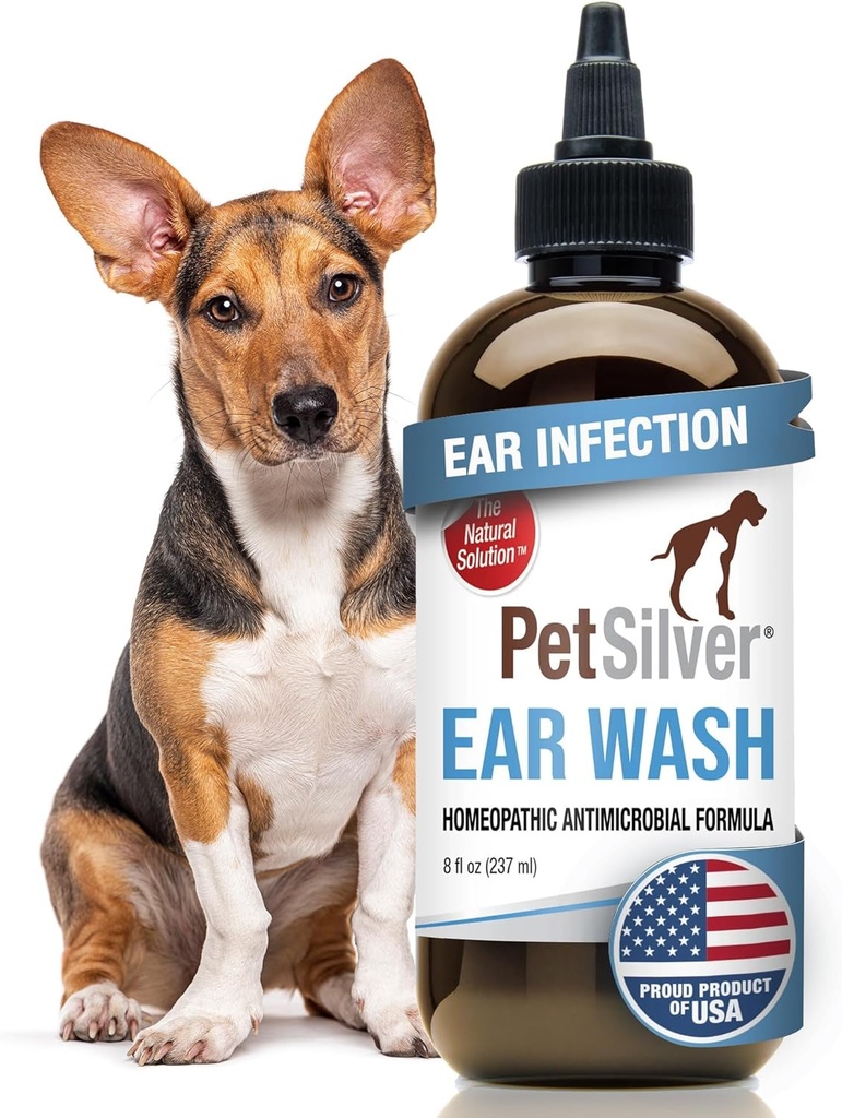 PetSilver Dog Ear Cleaner lahendus - õrn kõrvapesu koertele ja kassidele kelaaditud hõbedaga - Otic Rinse valem Sihtmärgid vaha kogunemist, lõhna ja sügelevad või ärritunud alad - valmistatud USAs - 8 fl oz