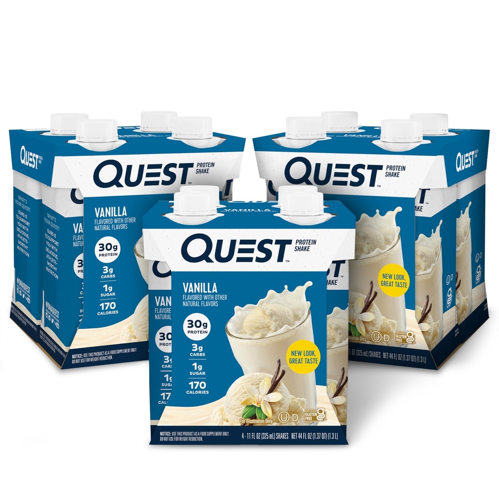 Quest Nutrition Valmis jooma Vanilla Valgukoks, 30 g valku, 3 g Net Carbs, Gluteenivaba, Keto Sõbralik, 11 fl.oz 4 Count (Pack of 3)