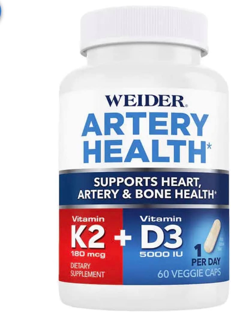 Artery Health for Heart, Immune and Bone Support with Vitamin K2 (180mcg) & Vitamin D3 (5000iu), 60 Veggie Capsules