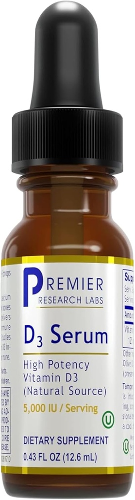 Premier Research Labs Vitamiin D3 Seerum - Vedel D-vitamiini õlitilgad täiskasvanutele, Vedel Vit D3 5000 RÜ, Sublingual Vit D3 Vedel - 0,43 fl oz