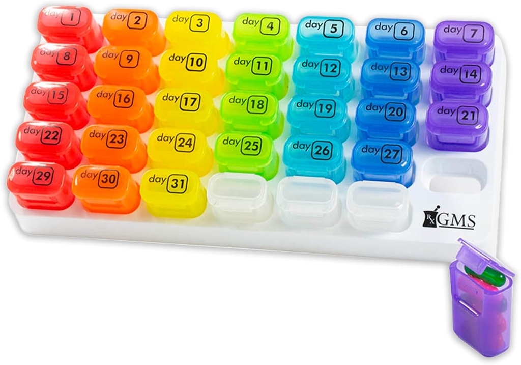 Igakuine pillide korraldaja - 31 päeva Pop Out pillid toidulisandite, vitamiinide ja ravimite jaoks - ideaalne igapäevaseks kasutamiseks ja reisimiseks - Vikerkaar