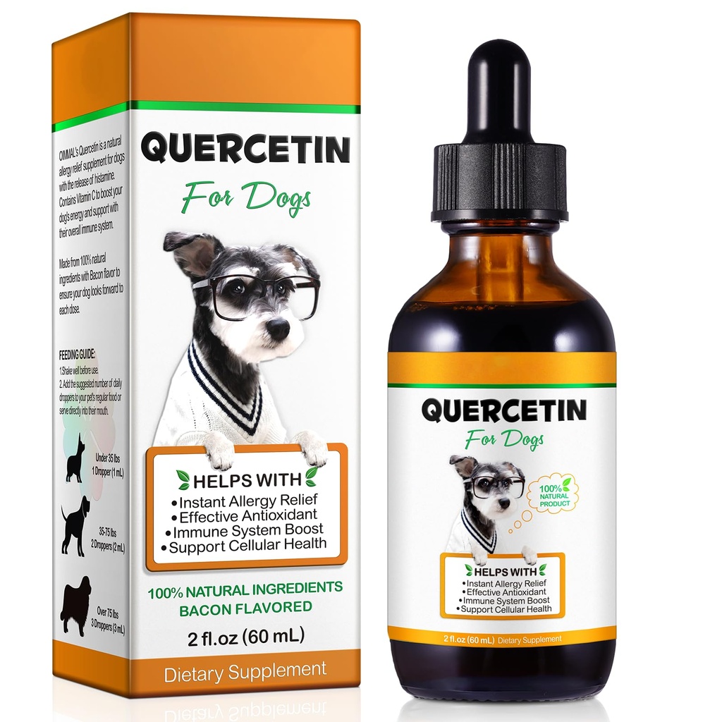 Quercetin koertele , koer Quercetin Vedelad tilgad , koer Quercetin Taimne täiendus Allergia leevendamiseks , Cellular Health , Immune Boost , Antioksüdant - 60 ml
