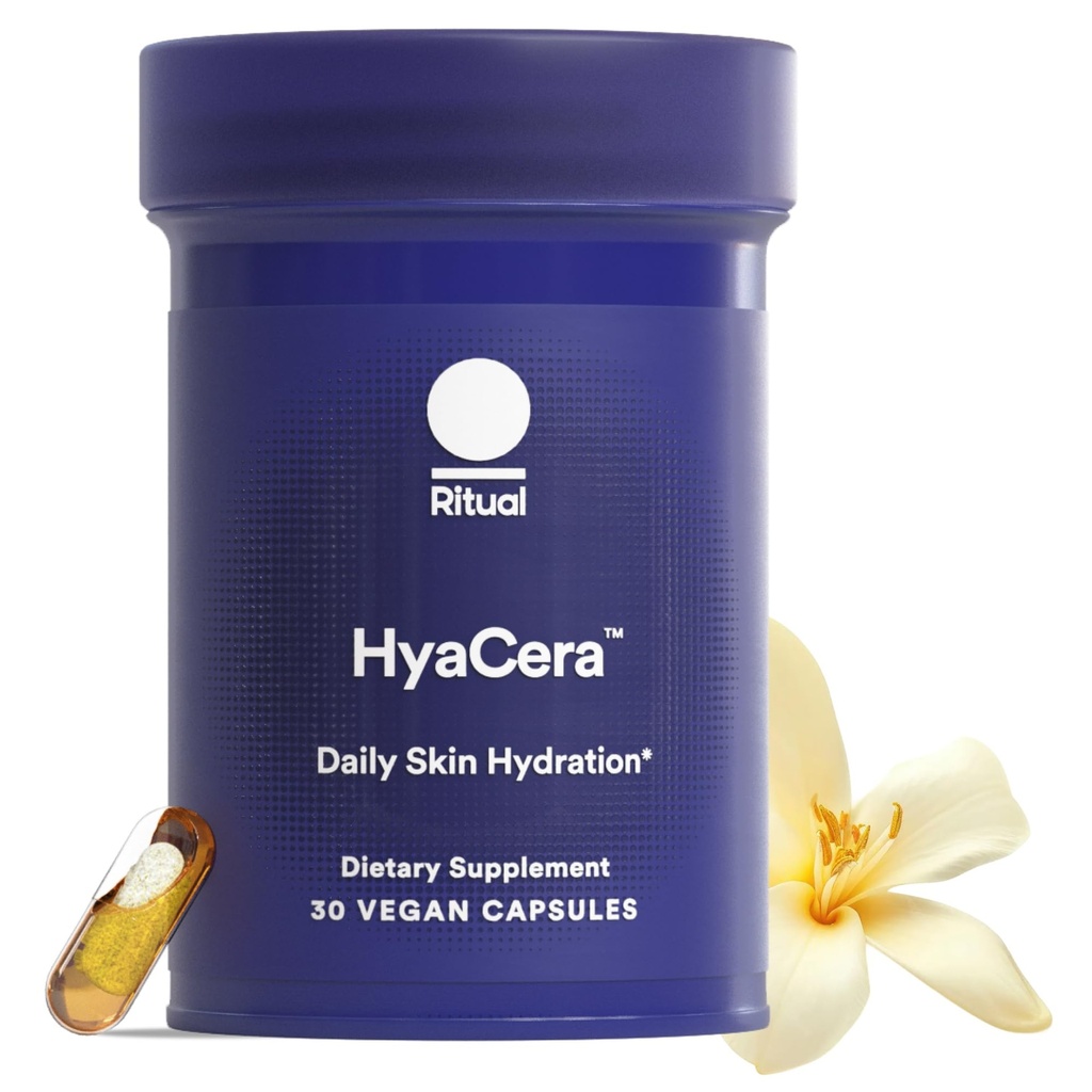 Rituaalne HyaCera naha täiendus kortsude toetamiseks, Hyabest® ja Ceratiq® naha hüdratatsiooni toetamiseks, hüaluroonhape, glükolipiidid, Ceramides, Gluteenivaba, Non GMO, Vanilla Essence, 30 päeva pakkumine