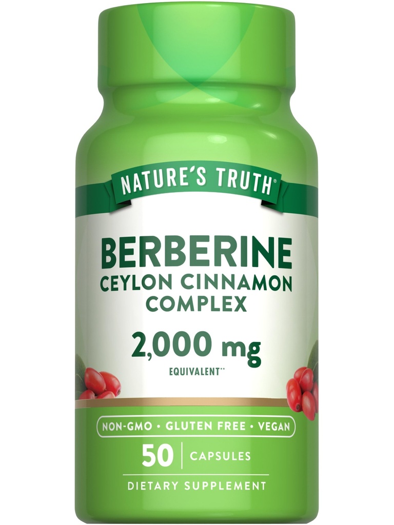 Nature's Truth Berberine koos Ceylon Cinnamon Complex | 2000mg | 50 Vegan Kapslid | Vegan, Non-GMO ja Gluteeni tasuta täiendada
