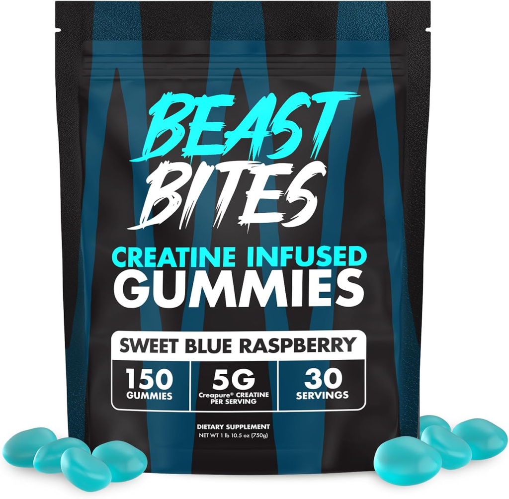 Beast Bits - Kreatiin Infundeeritud Gummies - 5 g Kreapur Kreatiin Monohüdraat Serving - NSF Sertifitseeritud Sport - 30 Serving