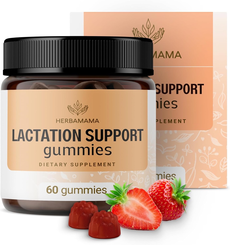 HERBAMA Laktatsioonitoetus Gummies - Taimne segu ema rinnapiimavoolu toetuseks - Vegan, mitte-GMO rinnaga toitmise lisand naistele - 60 pektiinipõhist maasikamaitselist närimist
