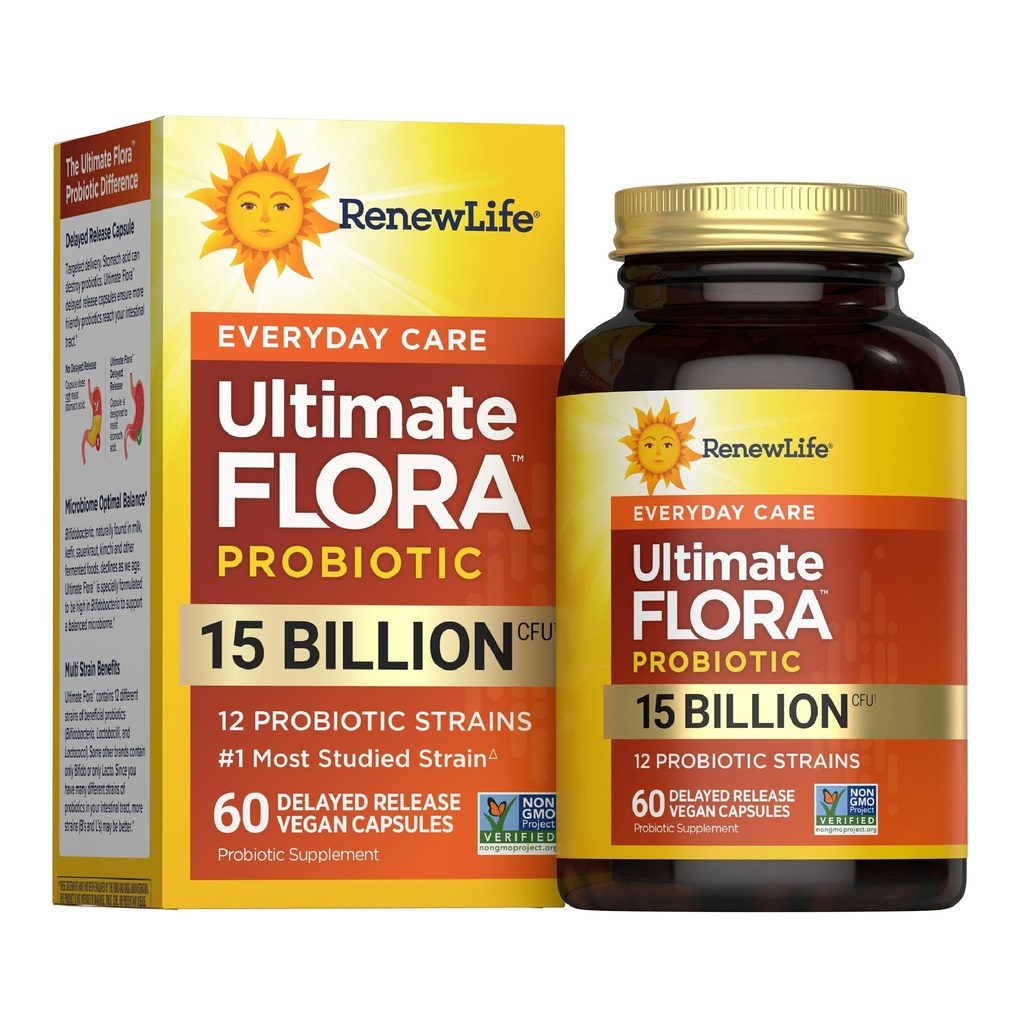 Renew Life Everyday Probiootilised kapslid, igapäevane täiendus toetab uriini-, seede- ja immuunsüsteemi tervist, L. Rhamnosus GG, piima, soja ja gluteenivaba, 15 miljardit CFU, 60 Count