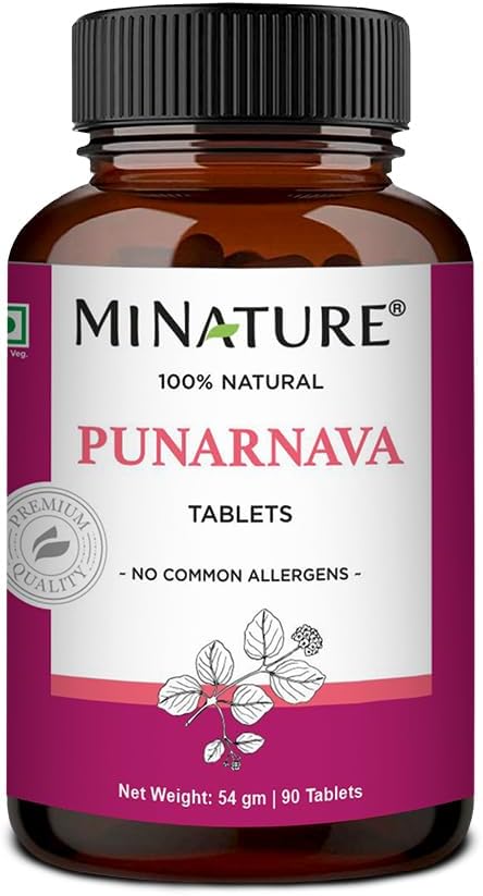 Punarnava tabletid mi Nature | 90 tabletti , 1000 mg | 45 päeva pakkumine | taimsed tabletid | Vegan | Boerhaavia diffusa| Indiast