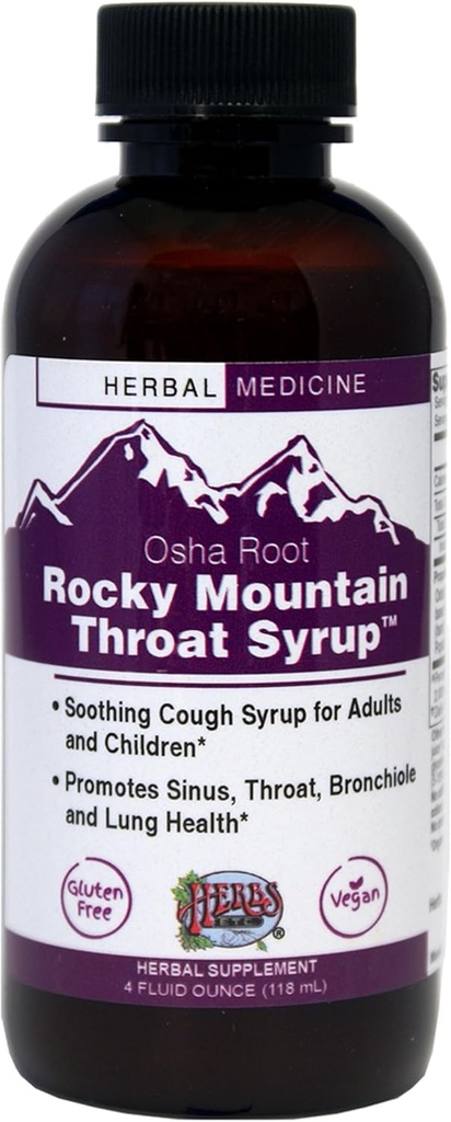 Maitsetaimed Etc. Rocky Mountain Throat Syrup - Toetab kurgu heaolu - rahustav Lung Health Support - Toetab Sinus, Kurk, Bronchiole & Lung Tervis - Gluteenivaba & Vegan - 4 fl oz