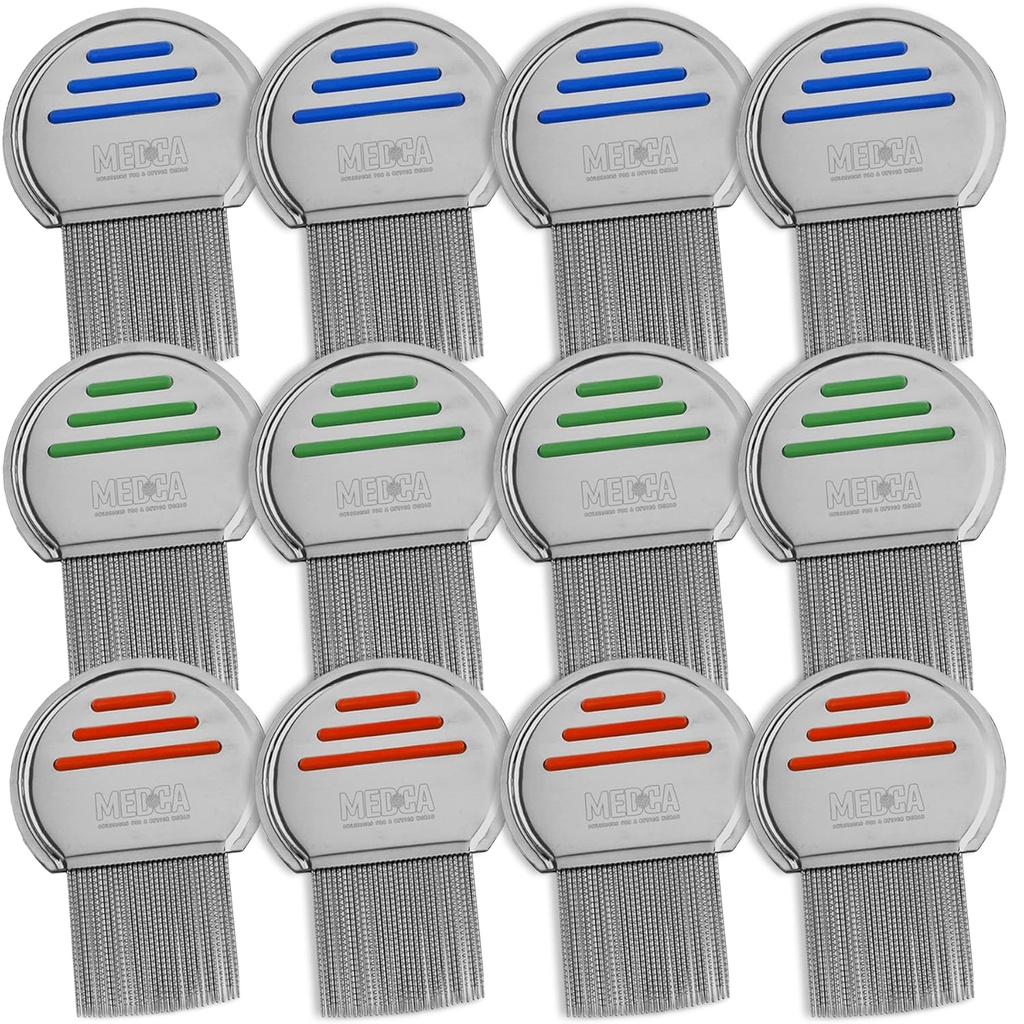 Lice Comb - (Pack of 12) Head Lice ravi, mis on individuaalselt pakendatud professionaalne roostevabast terasest täidis ja niiske kammid eemaldab Munad ümarate näpunäidetega mugavaks kasutamiseks