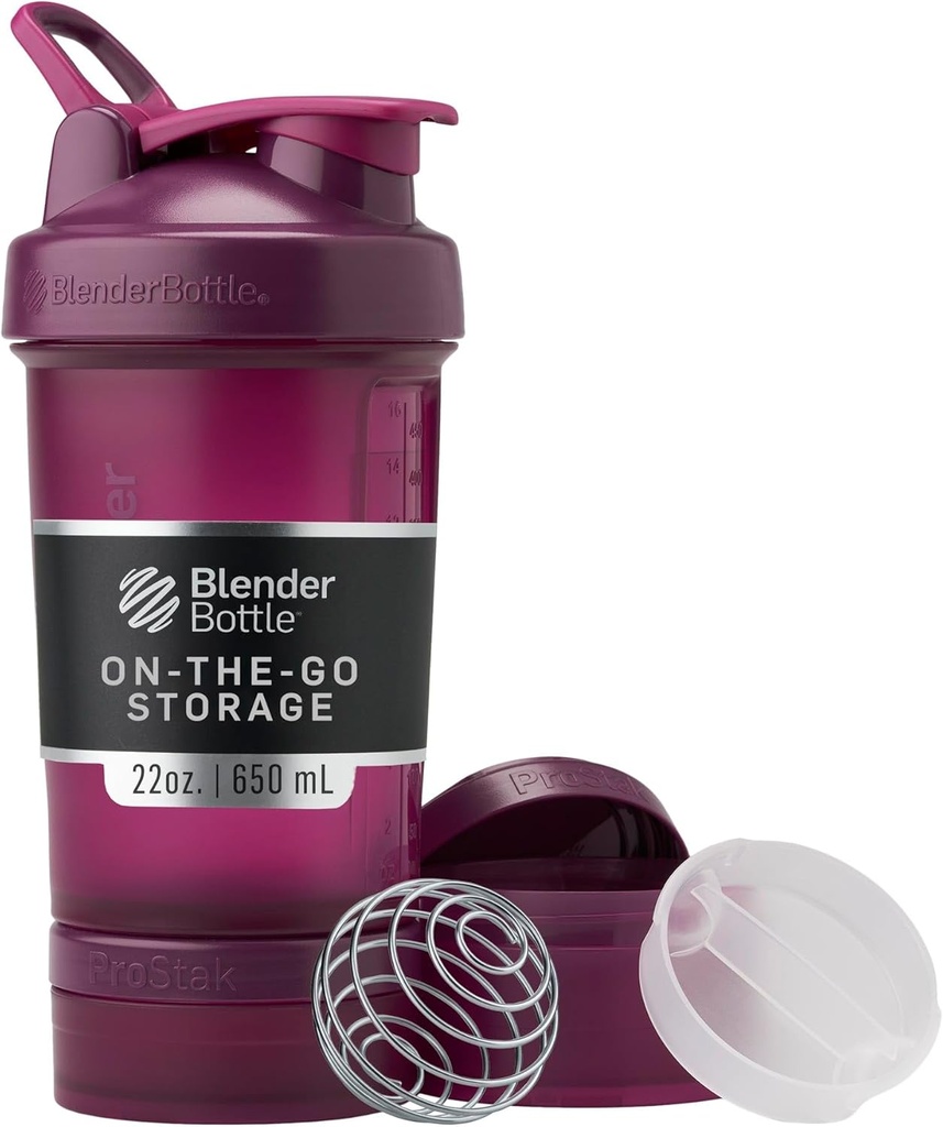 BlenderBottle Shaker Bottle with Pill Organzer and storage for Protein Powder, Classic V2 ProStak System, 22-Ounce, Plum