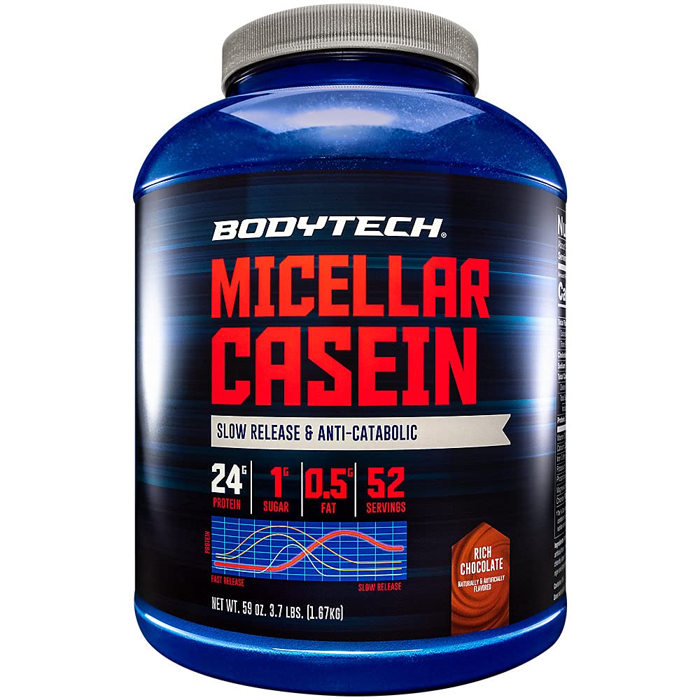 BODYTECH Micellar Kaseiini valgu pulber, aeglane vabanemine üleöö lihaste taastamiseks - 24 grammi valku serveerimise kohta - rikkalik šokolaad (4 naela)