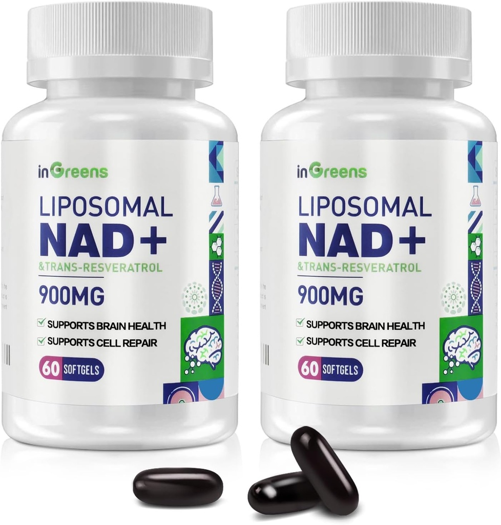 900 mg Liposomal NAD+ Täiendus koos Trans Resveratrol 300 mg, Asendab NMN, Superior Absorption, True NAD Plus täiendada DNA parandamine ja Boost NAD +, Vananemine Kaitse, Energia, 120 Softgels, 2 Pack