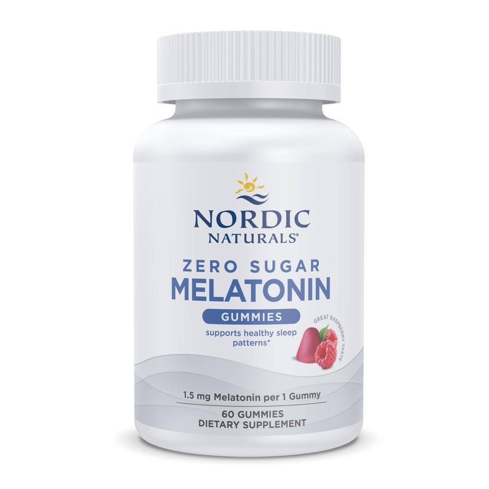 Põhjamaised Naturals Zero Sugar Melatoniin Gummies, Vaarika - 60 Gummies - 1,5 mg Melatoniin - suurepärane maitse - Restful Sleep, Antioxidant Support - Non-GMO, Vegan - 60 Servings