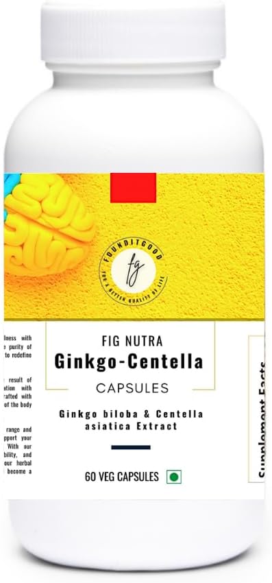FiG Nutra “Ginkgo-Centella” kapslid | Aju tervise toidulisand fookuse ja mälu jaoks | Ginkgo biloba Leaf Extract ja Centella asiatica Leaf Extract võimas segu | 60 Veg kapslit