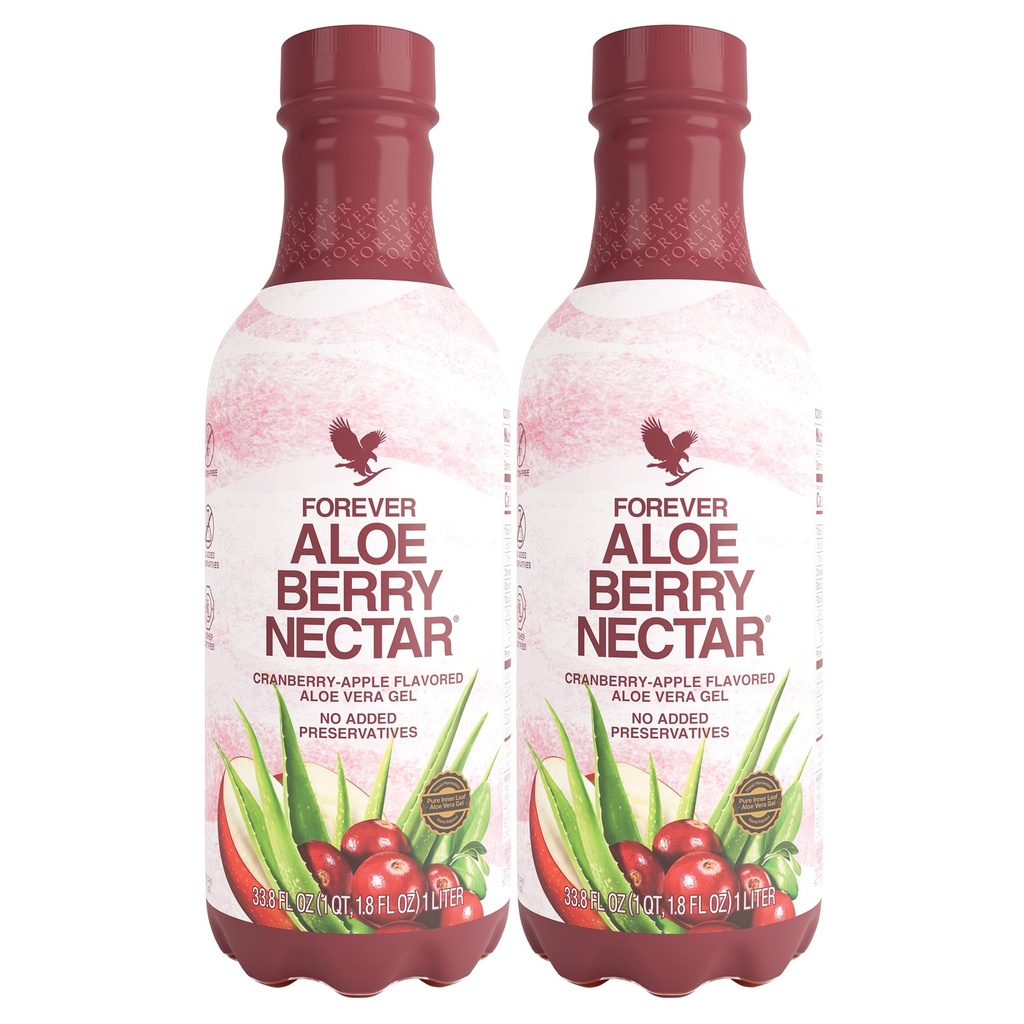 Forever Living - Aloe Berry Nectar - 90,7% puhas Aloe Vera geel Jõhvikate ja õuntega - säilitusaineid ei ole - 1L (pakk 2)