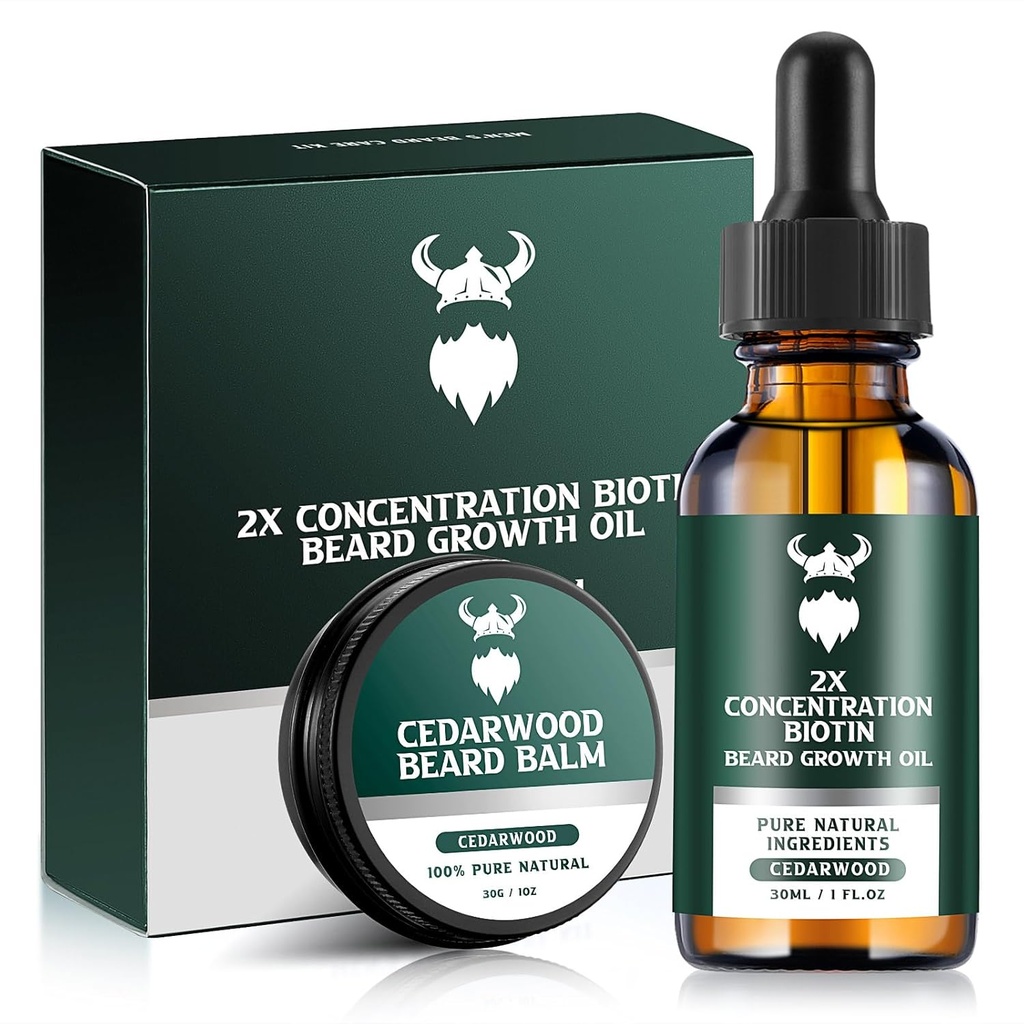 Habemekasvukomplekt - 2X kontsentratsioon biotiin meestele, looduslik argaan, Jojoba õlid ja vitamiinid (Cedarwood)