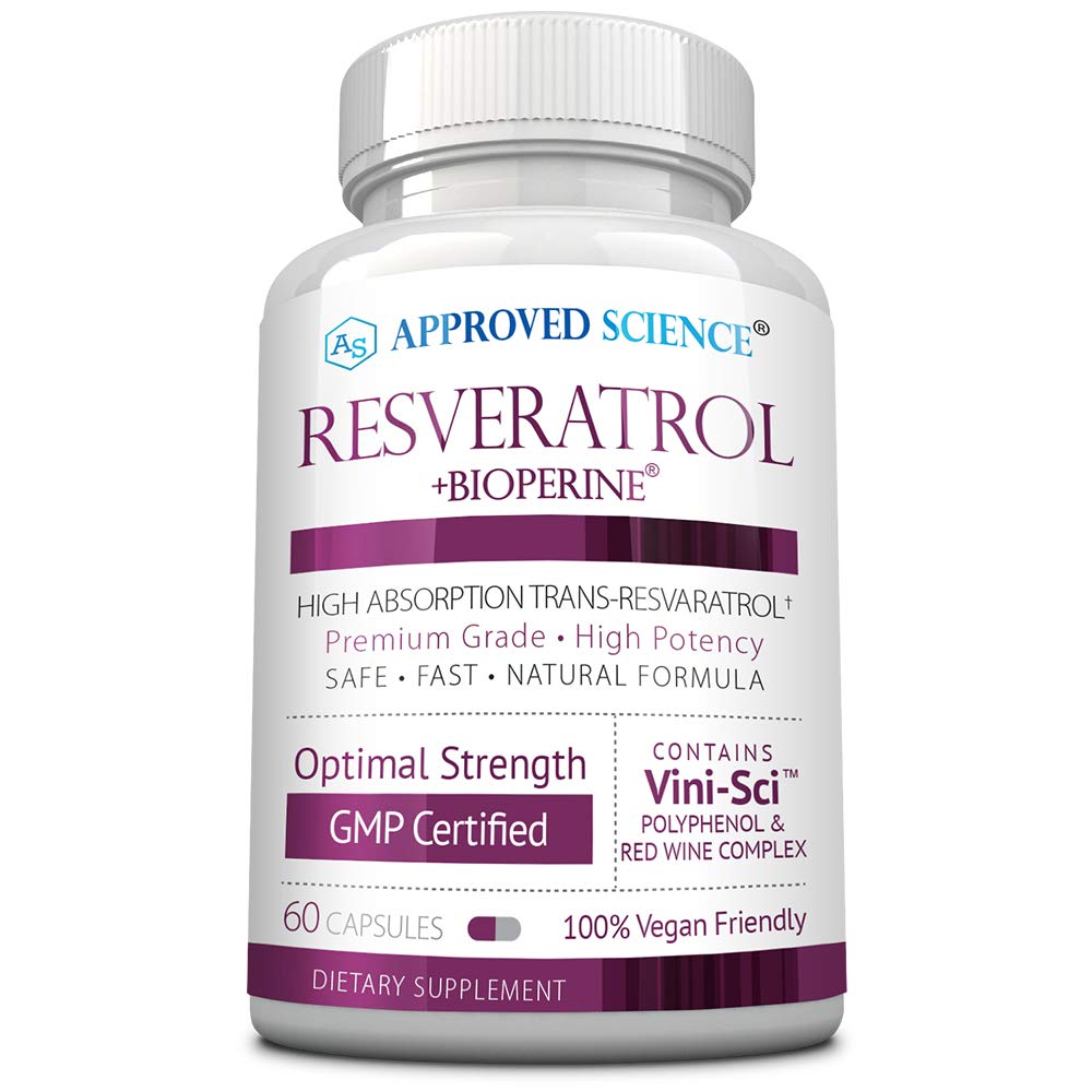 Heakskiidetud teadus® Resveratrool - 1000 mg Trans Resveratrooli - 250 mg polüfenooli - 98% puhtuse tase - sisaldab bioperiini® - 60 vegan sõbralikku kapslit - 1 pudel