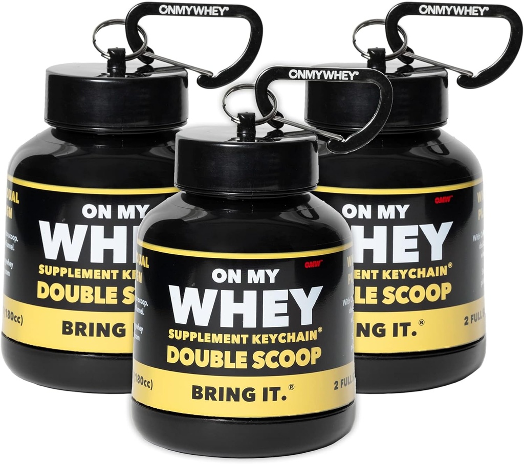 ONMYWHEY Protein Powder Container minna - reisi veepudeli lehter segud, kaasaskantavad Pre Workout Supplement konteinerid ja Dispenser lehtrid, Mini Preworkout täiendused Holder Keychain pudelid