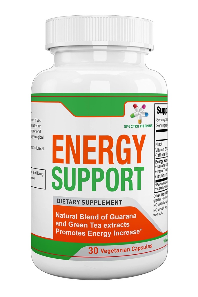 Spektrivitamiinid Looduslik energiatoetus 30 kapslit - Guarana kapslid - Vitamiin B12 - Guarana ja rohelise tee ekstraktid - tsitrulliinenergia toidulisandid loodusliku energia suurendajaga