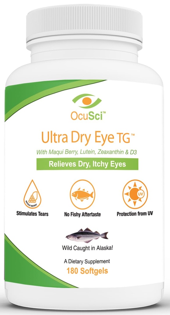 Formuleeritud, et aidata leevendada kuiva, sügelevaid silmi - 1700mg triglütseriid Omega-3 + EPA & DHA, Lutein, Zeaksanthin, B12, D3-60 Servings (Ultra Dry Eye, UDETG - 2 kuud)