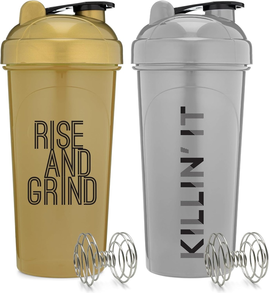 [2 Pack] 28 Ounce Proten Shaker pudelid mikser segistitega motiveerivate tsitaatidega | Ideaalne valkude, eeltreeningu ja roheliste jookide segamiseks | BPA vaba ja nõudepesumasin ohutu | Kuld ja hõbe
