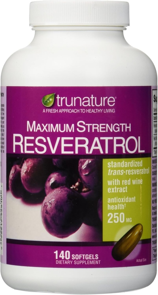 TruNature Resveratrol Plus Standardiseeritud Trans-Resveratrol 250 milligrammi, 140 taimekapslit