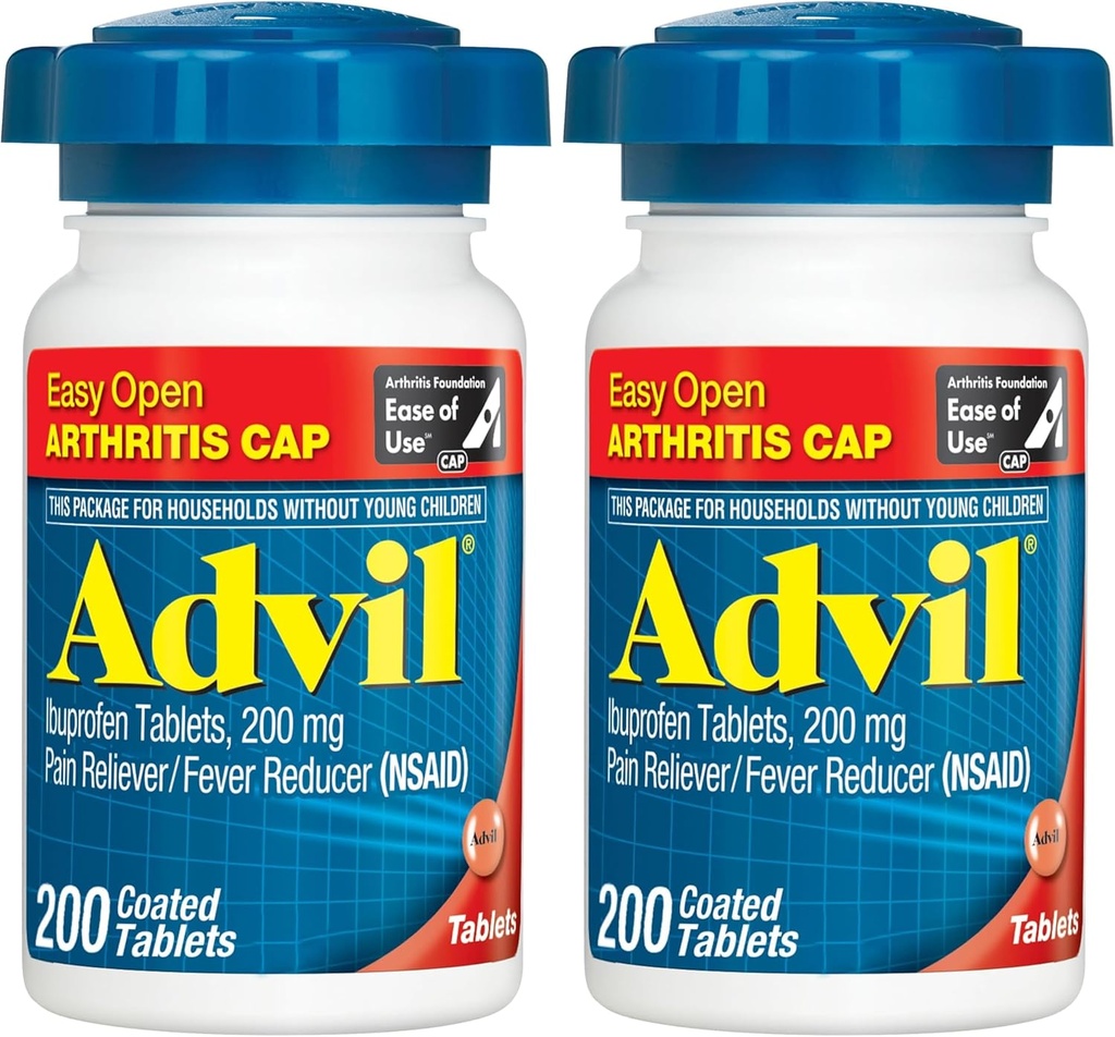Advil valu leevendaja ja palaviku vähendaja, valu leevendav ravim ibuprofeeniga 200 mg liigesevalu, lihasvalu ja väiksema artriidi valu leevendamiseks - 200 kaetud tabletti lihtsa avatud artriidi kapsliga