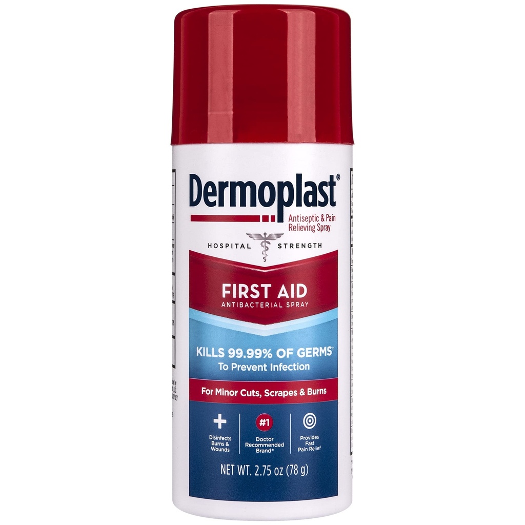 Dermoplast esmaabi pihusti, analgeetiline ja antiseptiline pihusti väiksemate kärbete, pragude ja põletuste jaoks, 2,75 Ounce (pakendamine võib varieeruda)