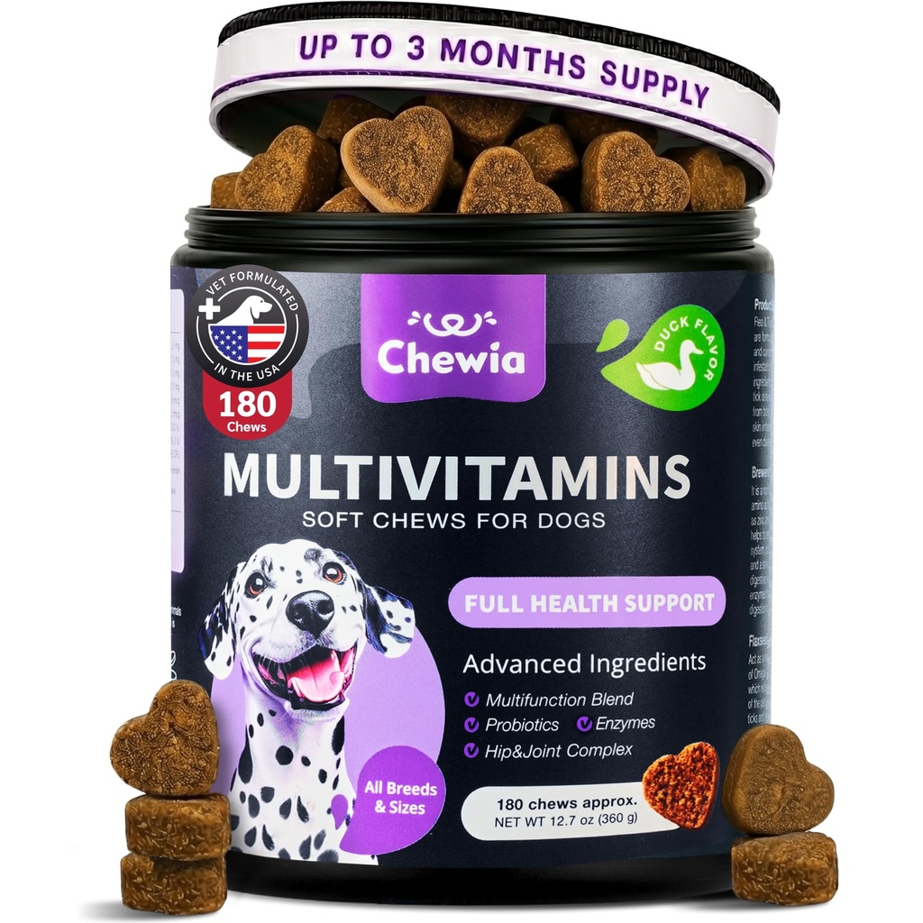 Koer Vitamiinid 15 in 1 - Koer multivitamiini närimised MSM-iga puusa ja liigese tervise jaoks - Koerte lisamine sügelevale nahale - Multivitamiin koertele Immuunsüsteemi tugi ensüümidega - Nahk ja kate, liikuvustoetus