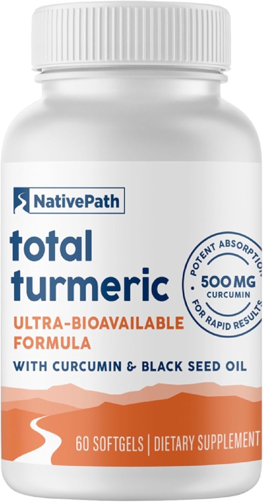 NativePath Turmeric Curcumin Black Seed Oil - Advanced Antioxidant & Joint Support Supplement - Premium Turmeric Softgels täiustatud kõrge neeldumise, mitte-GMO & Gluteenivaba, 60 Softgels
