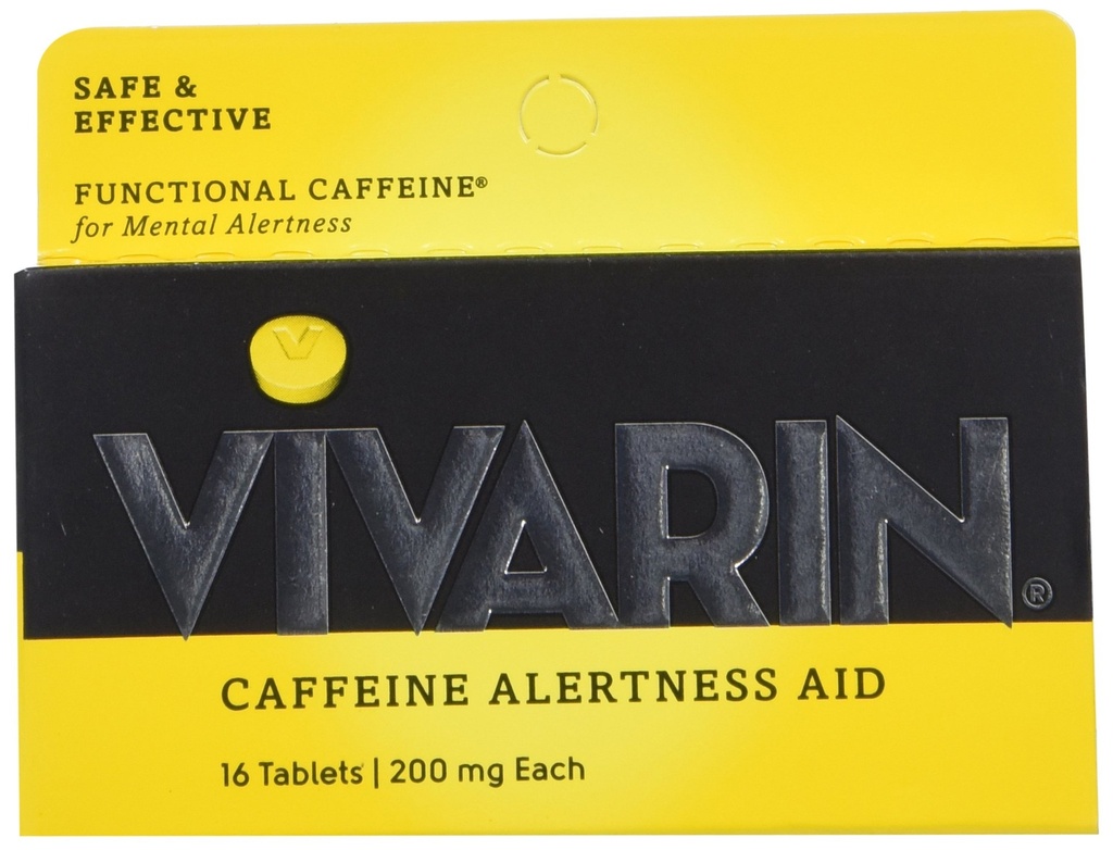 Vivarin, kofeiinipillid, 200 mg kofeiini igas tabletis, ohutult ja tõhusalt aitab teil püsida ärkvel, häireabi, energialisand, 16 tabletti - 3 pakendit