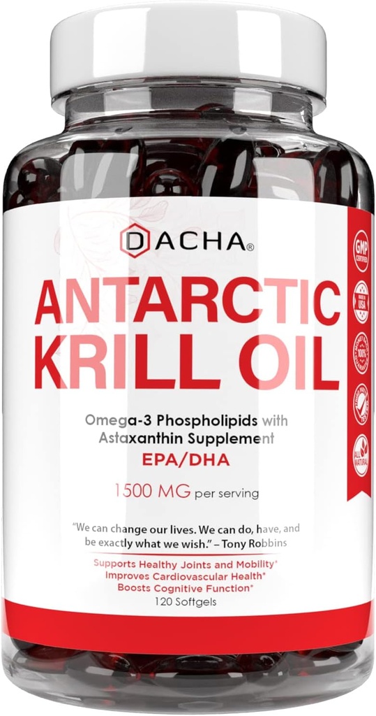 Premium Antarktika krillõli täiendus Softgels - 1500 mg loodusliku oomega-3, astaksantiini ja fosfolipiididega 120 pehmet geeli, 180 mg EPA ja 120 mg DHA immuunsuse, mälu toetamise, südame tervise mitte-GMO jaoks