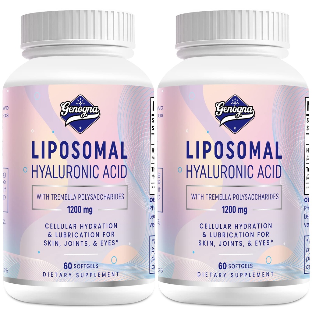 Liposomaalsed hüaluroonhappe lisandid 1000 mg kõrge biosaadavusega dieethüaluroonhappe kapslid - koos 200 mg Tremella polüsahhariididega kahekordse tugevusega naha hüdreerimiseks, ühine määrimine, 2 Pack