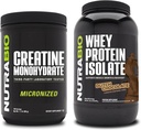 NutraBio kreatiini monohüdraat, maitsestamata, 500 g ja vadakuvalgu isolaat, Hollandi šokolaad, toidulisand Bundle - lihaste energia, lean lihaste kasv, taastumine ja tugevus