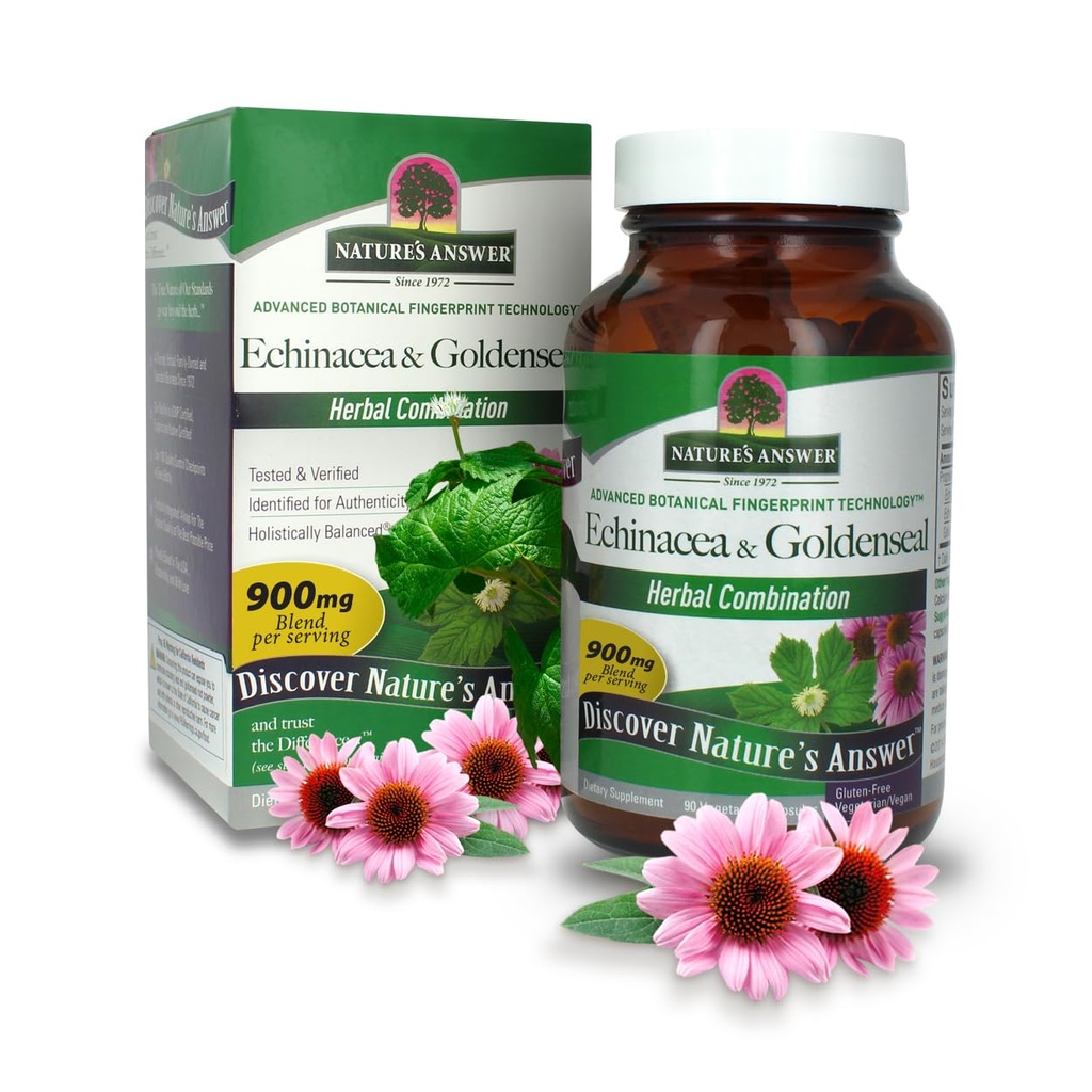 Looduse vastus Echinacea & Goldenseal | Toidulisand | Toetab tervislikku immuunsüsteemi | Mitte-GMO & Kosher sertifitseeritud | Taimetoitlased / Vegani kapslid 90ct