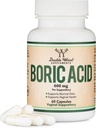 Boric Acid Suposiidid (600mg Vaginal Suppository, 60 Count) Toetab Vaginaalset pH tasakaalu, lõhnakontrolli (USP Medical Grade Fine Powder, Easy Dissolve, Third Party Tested) kahekordse puiduga