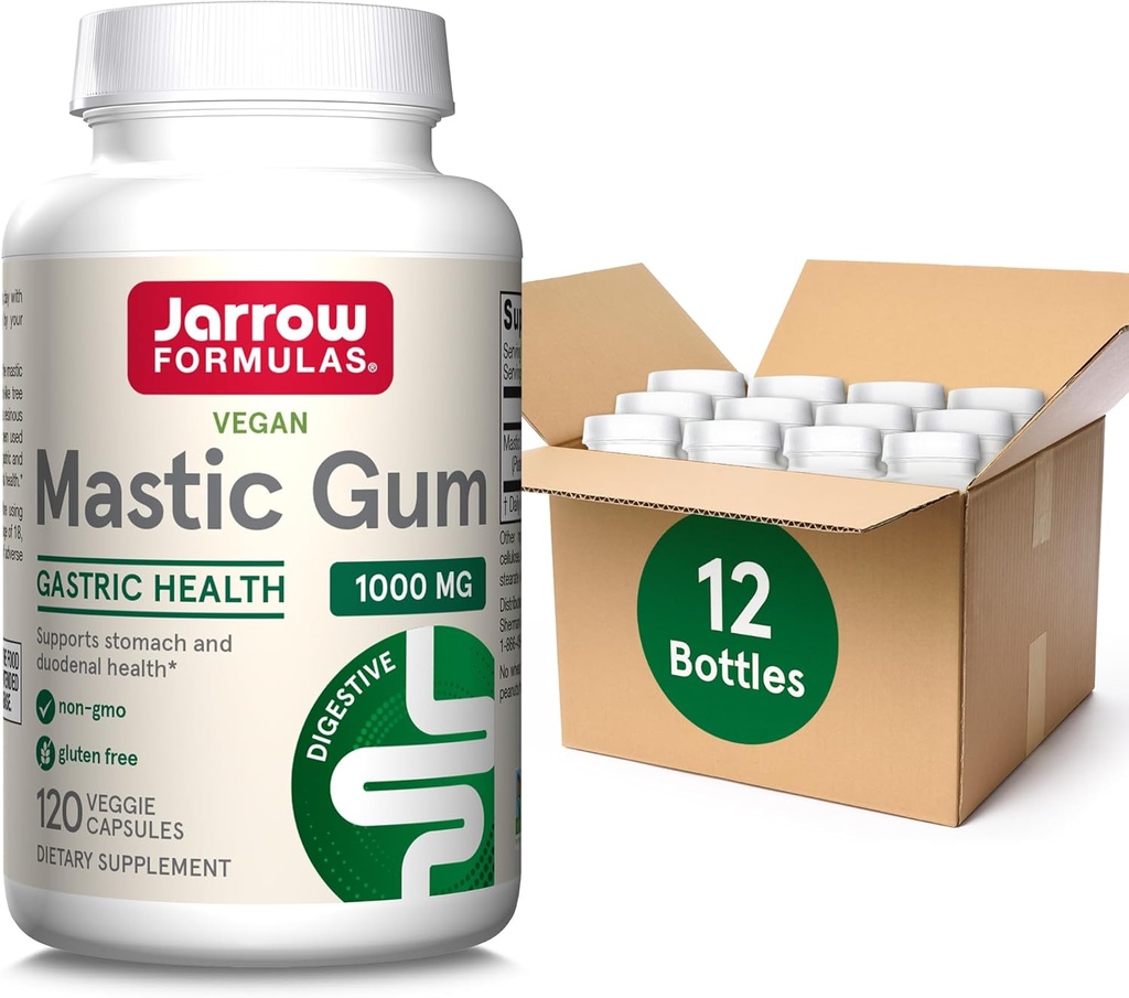 Jarrow valemid Mastic Gum 1000 mg, toidulisand seedetrakti tervise toetamiseks, 120 Veggie kapslit, 60 päeva pakkumine, 12 pakendis