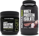 NutraBio kreatiini monohüdraat, maitsestamata, 150 g ja vadakuvalgu isolaat, šokolaadi kastetud makaron, toidulisand Bundle - lihaste energia, lahja lihaste kasv, taastumine ja tugevus