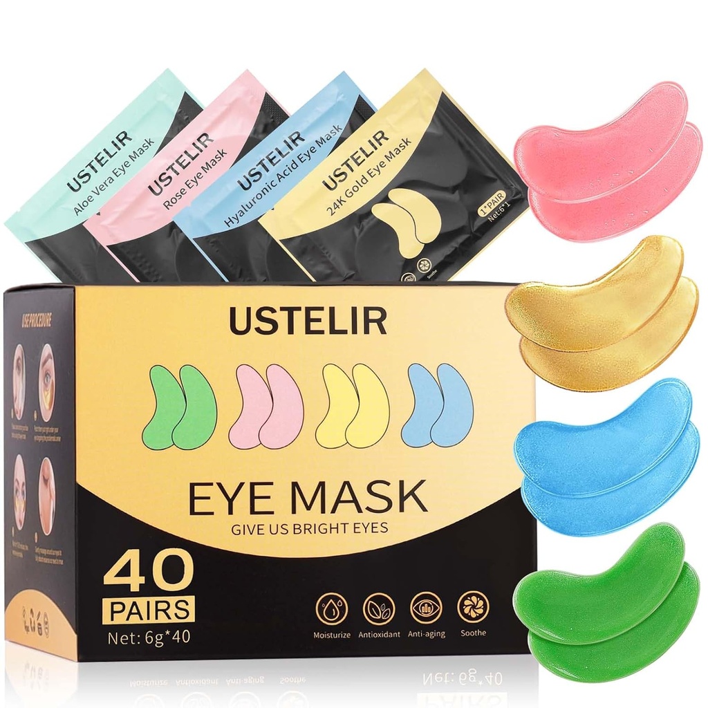 Silmapatsude all, 40 paari silmamask tumedatele ringidele, pundunud silmadele, alussilmade kottidele, kortsudele, silmamaski plaastritele 24K kullaga, hüaluroonhappele, Rose & Aloe verale, silmade ravi nahahooldus meestele ja naistele Kingitus