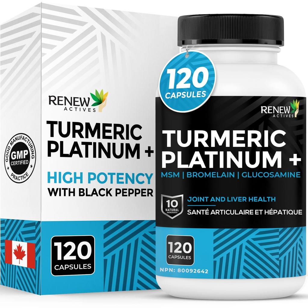 Turmeric Platinum 1350MG 3 kapsli kohta Black Pepper & Ingver - Antioksüdant, Maks & Seedetrakti tugi - Vähendab põletikku ja suurendab immuunsust - Valmistatud Kanadas - 120 kapslit