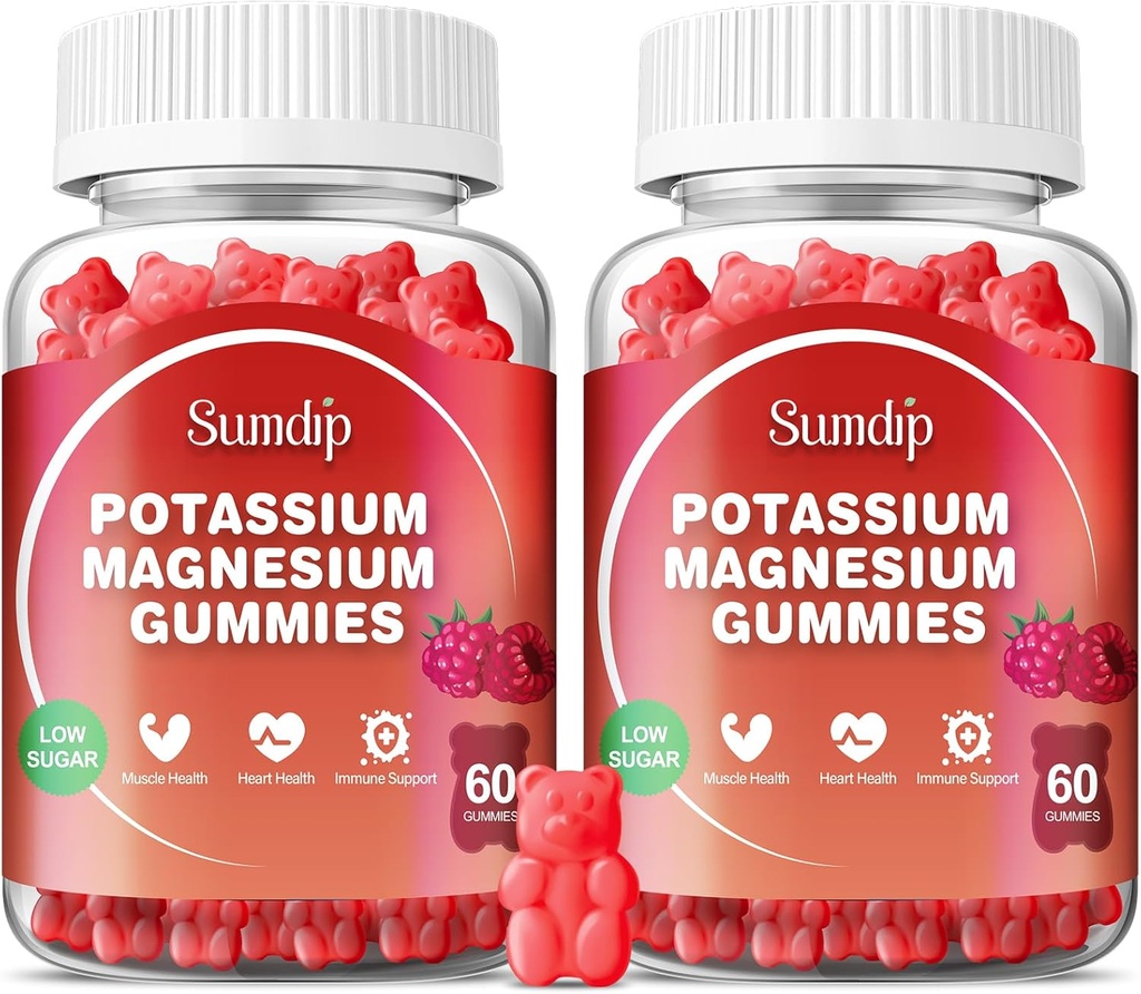 Magneesium Kaalium Gummies, Lihas- ja Südame Tervis, Jalakrambid ja uni, Kaaliumilisandid Vegan Gummy Mitte-GMO Gluteen Tasuta 60 Gummies-2 Pack, Vaarika