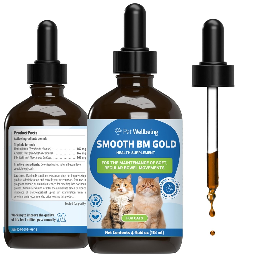 Lemmikloomade heaolu Smooth BM Gold koertele ja kassidele - kõhukinnisuse leevendamine & Stool Softener, toetab tervislikke soole liikumisi - looduslik taimsete toidulisand 4 oz (118 ml)