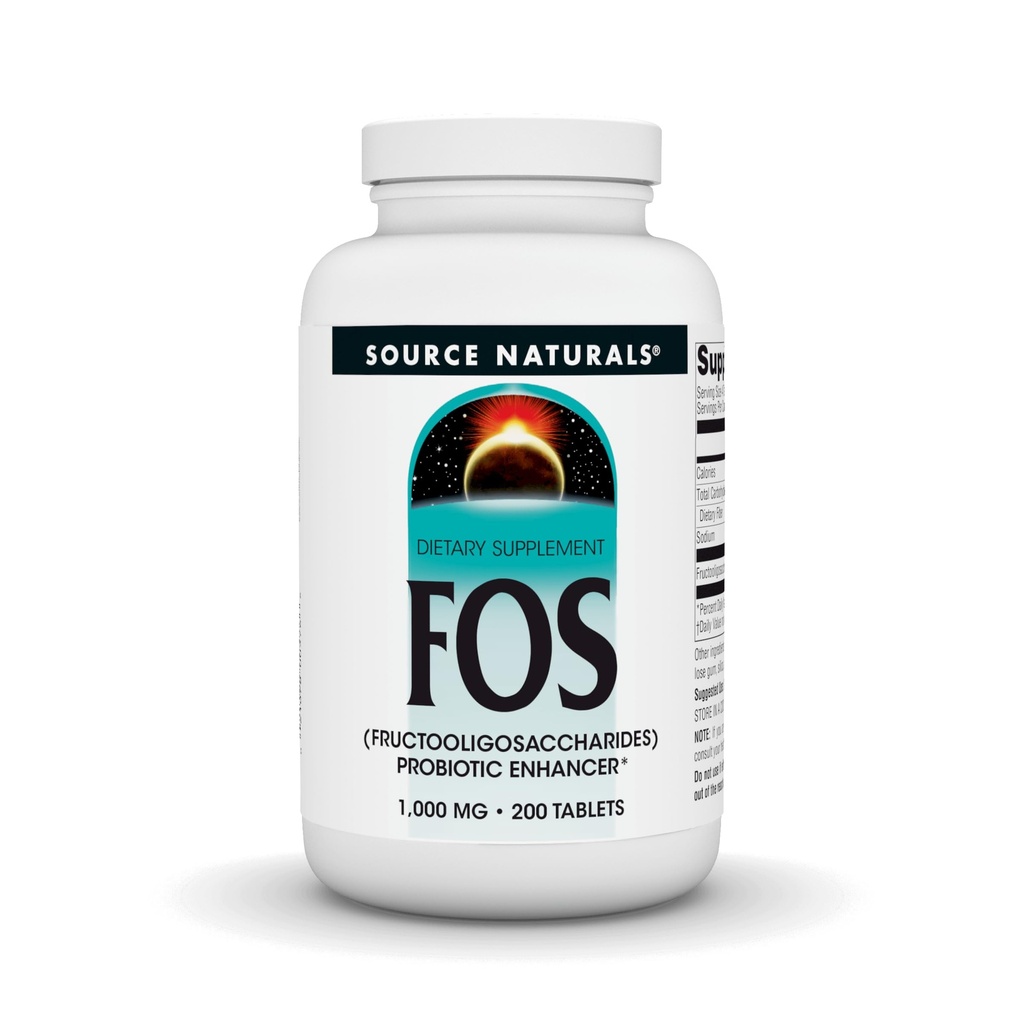 Allikas Naturals FOS 1000 mg Fruktooligosahhariidid Probiootilised tõhustajad - 200 tabletti