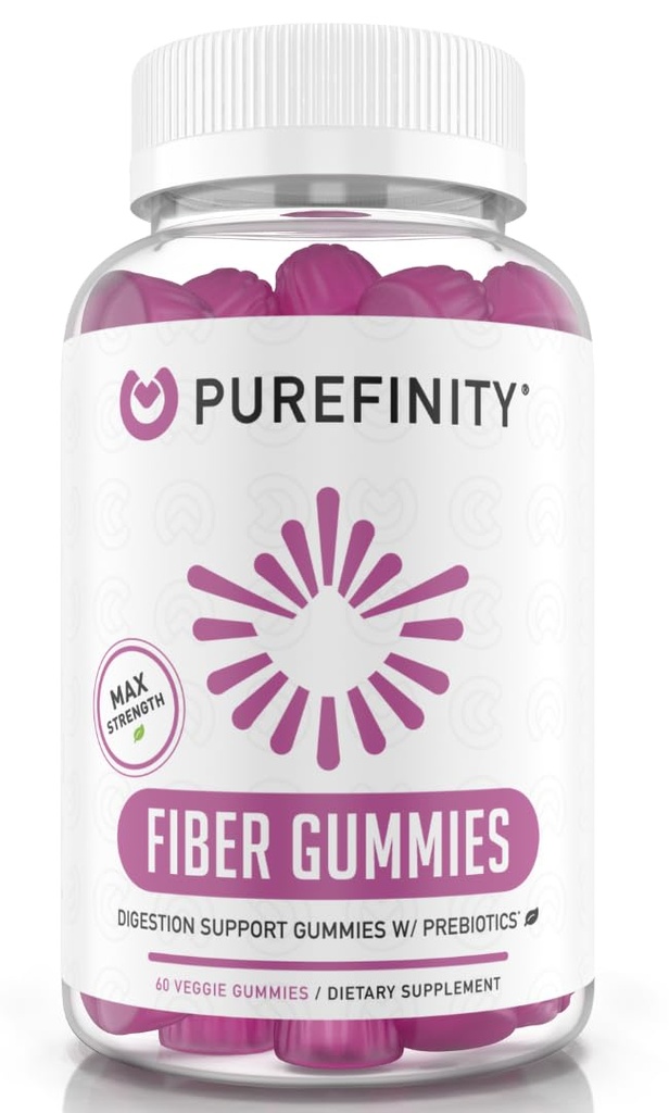 PUREFINITY Fiber Gummies täiskasvanutele inuliini FOS alates siguri juur, suhkruvaba Prebiootikumilisa igapäevase seedimise ja kõhukinnisuse toetamine - Non-GMO, Vegan, 60 Count