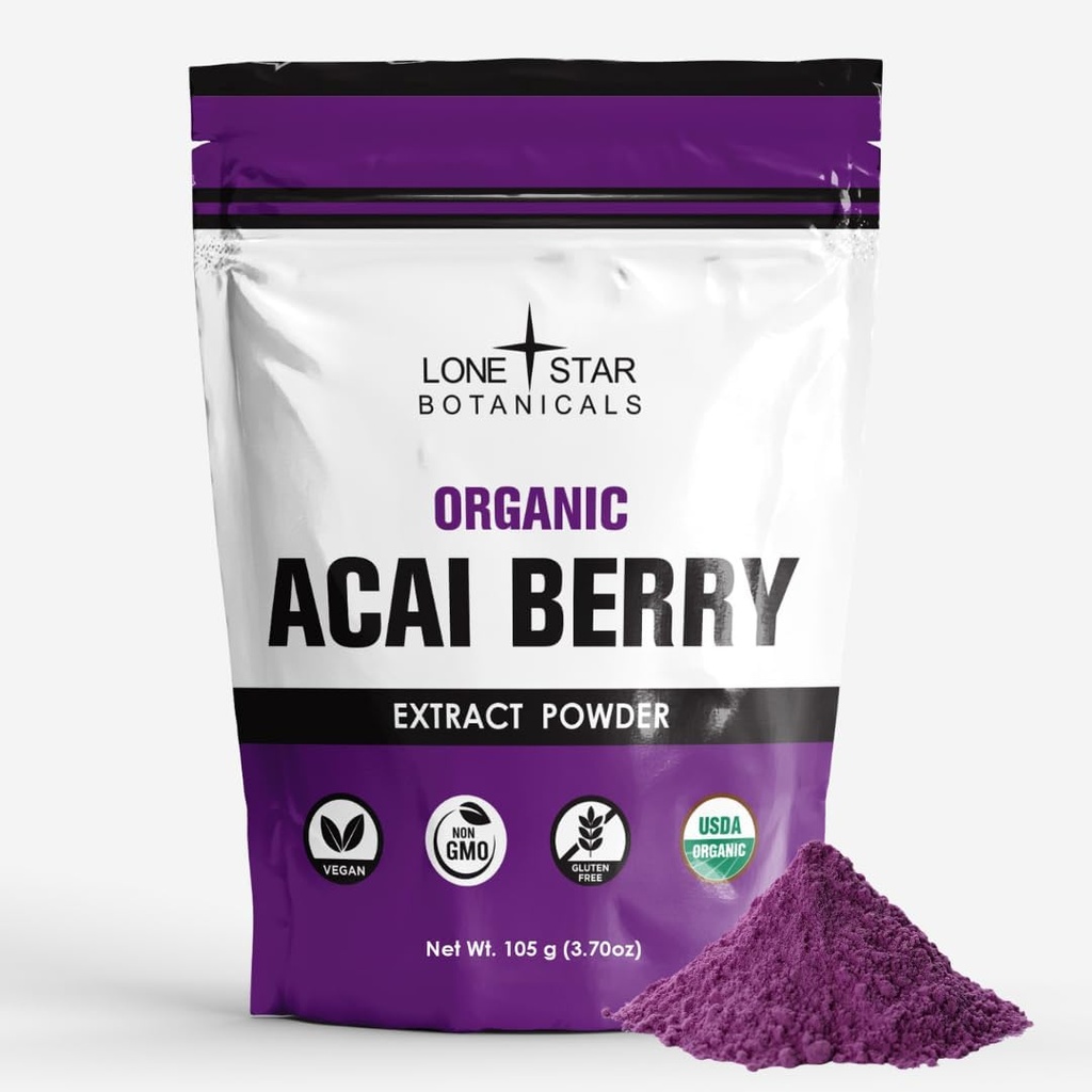 Lone Star Botanicals Orgaaniline Açai Berry Superfood Powder, 3.52oz (100 Grams), Antioksüdandid, vitamiinid, mineraalid, tervislik toitumine, Lisa Smoothie, Supp, Salat