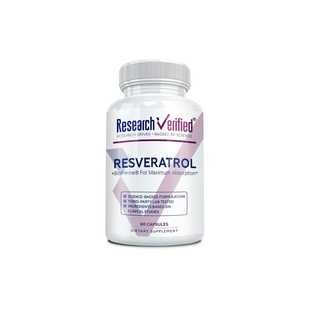 Uuringud Kontrollitud Resveratrool - 98% Trans-Resveratrool 1000 mg, vananemisvastane tugi - 1 pudel - 60 kapslit