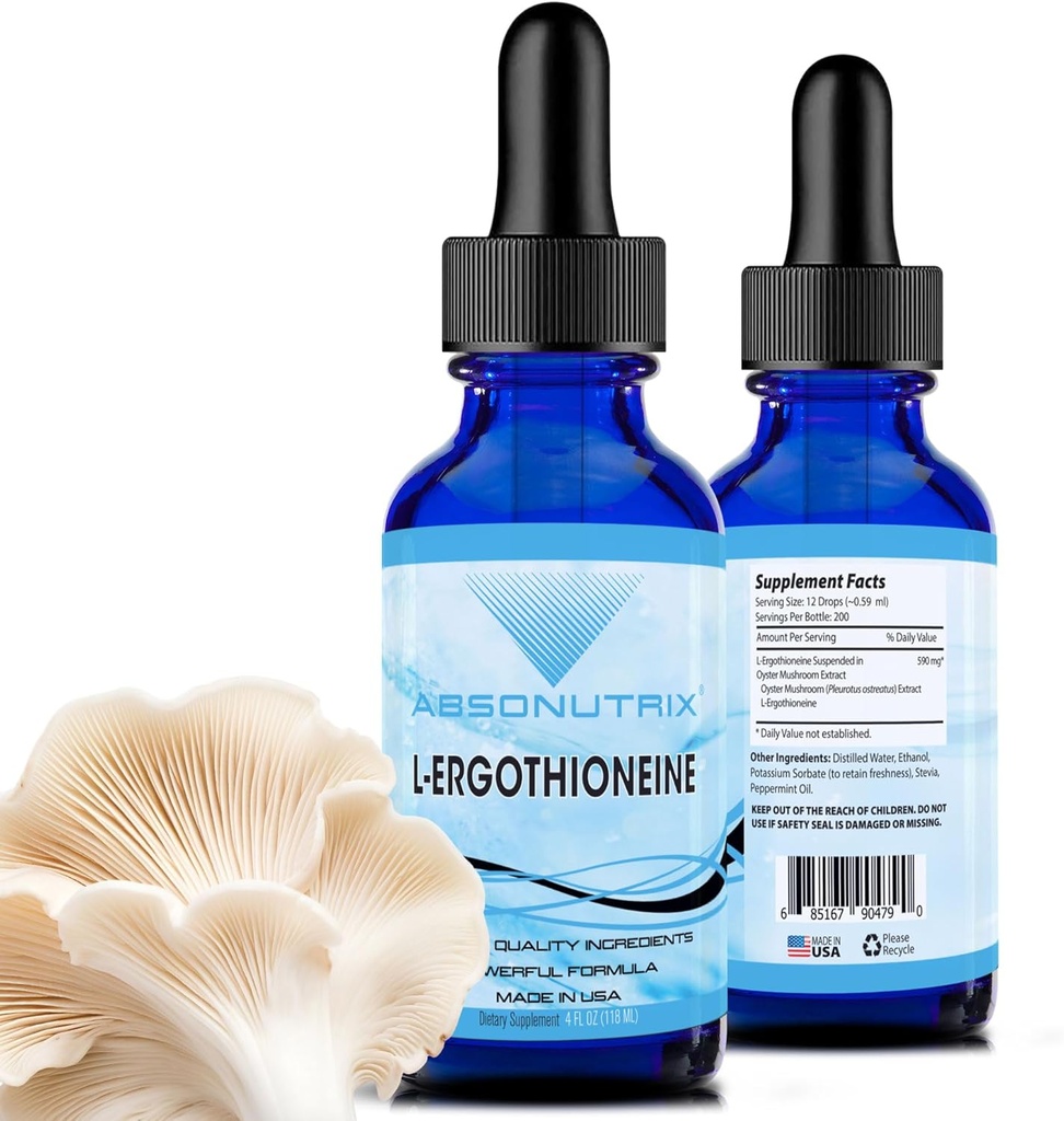 Absonutrix L-Ergothioneine Vedel täiendus 590 mg, 200 Servings, Made in USA, Quick Absorption, Quality Potent Ingredients, Non-GMO, GMP Certified Facility, Julmusevabad tooted