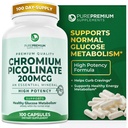 PurePremium kroompikolinaat 200mcg - kõrge potentsi kroomi toidulisandeid - oluline mineraalide tervise toetust meestele / naistele - gluteenivaba - 3 kuud pakkumine - 100 kapslit